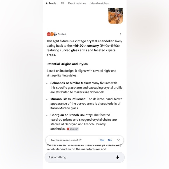 Antique five glass arm crystal chandelier, with prisms - Picture 10 of 13